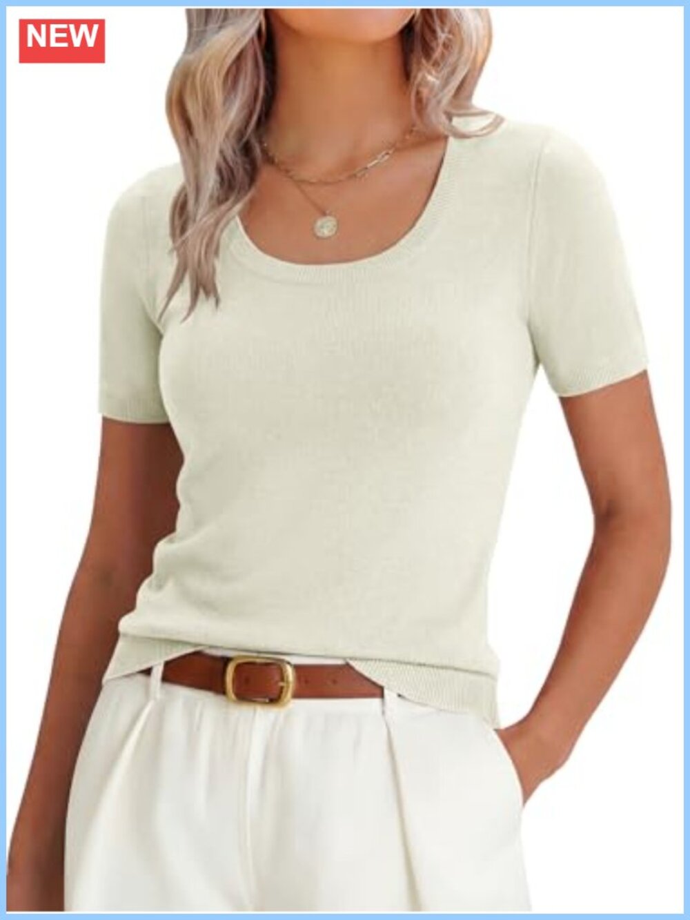 Wool Blend Short Sleeve Scoop Neck Knit Sweater Pullover Slim Fit